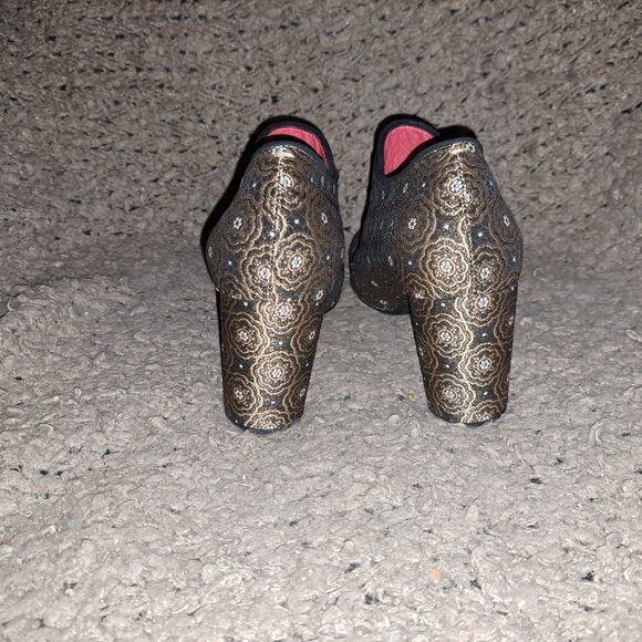 PAS DE ROUGE-ITALY-Gold/White Tapestry Brocade Booties-Sz 40-Near Mint - Picture 6 of 8